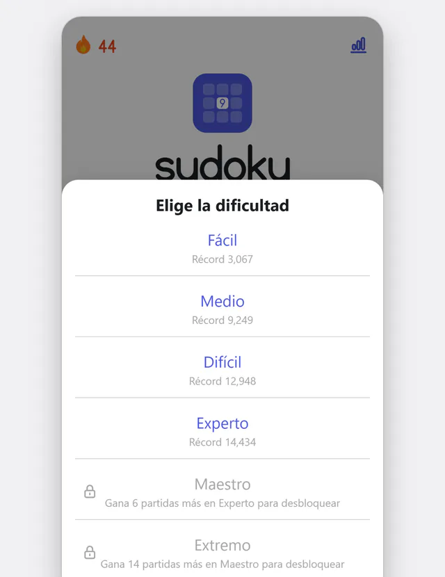 Seis niveles, de fácil a extremo