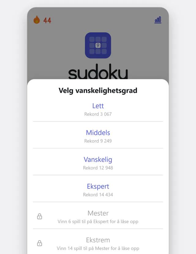 Seks nivåer, fra lett til ekstrem