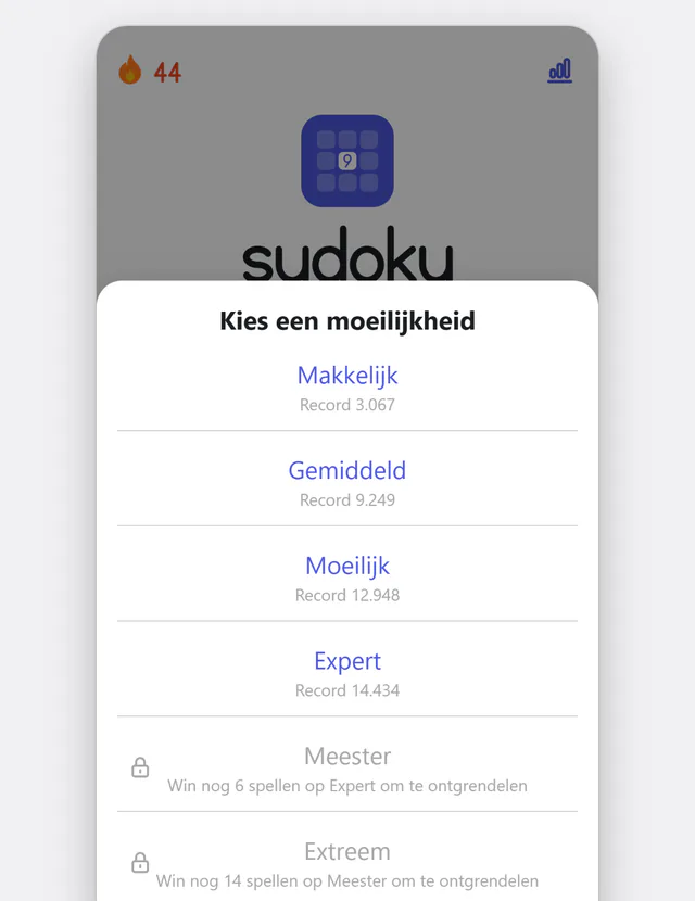 Zes niveaus, van makkelijk tot extreem