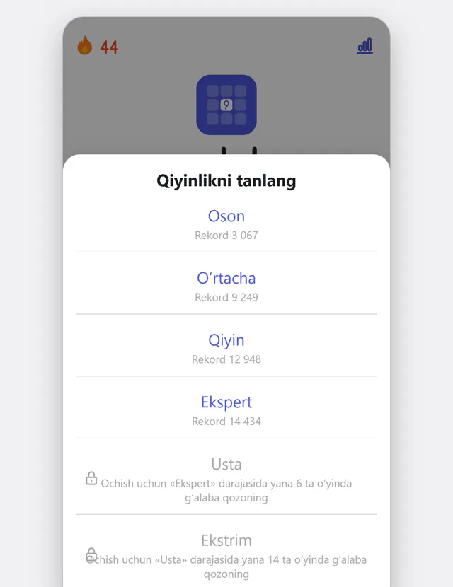 Osondan ekstrimgacha oltita daraja